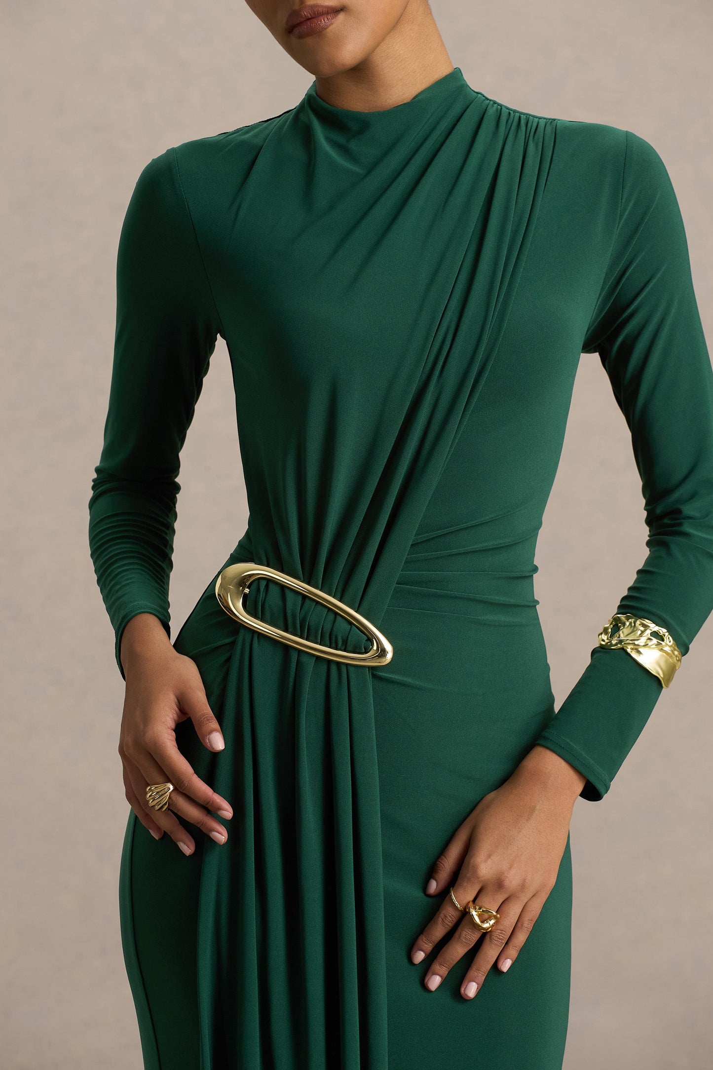 Zadie | Teal High-Neck Maxi Dress With Gathered-Detail