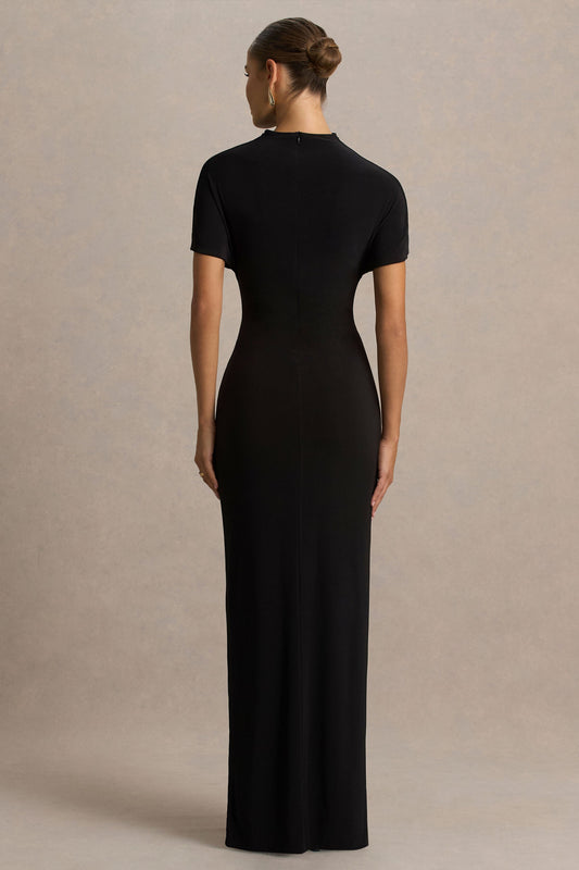 Arlena | Black High-Neck Wrapped Maxi Dress