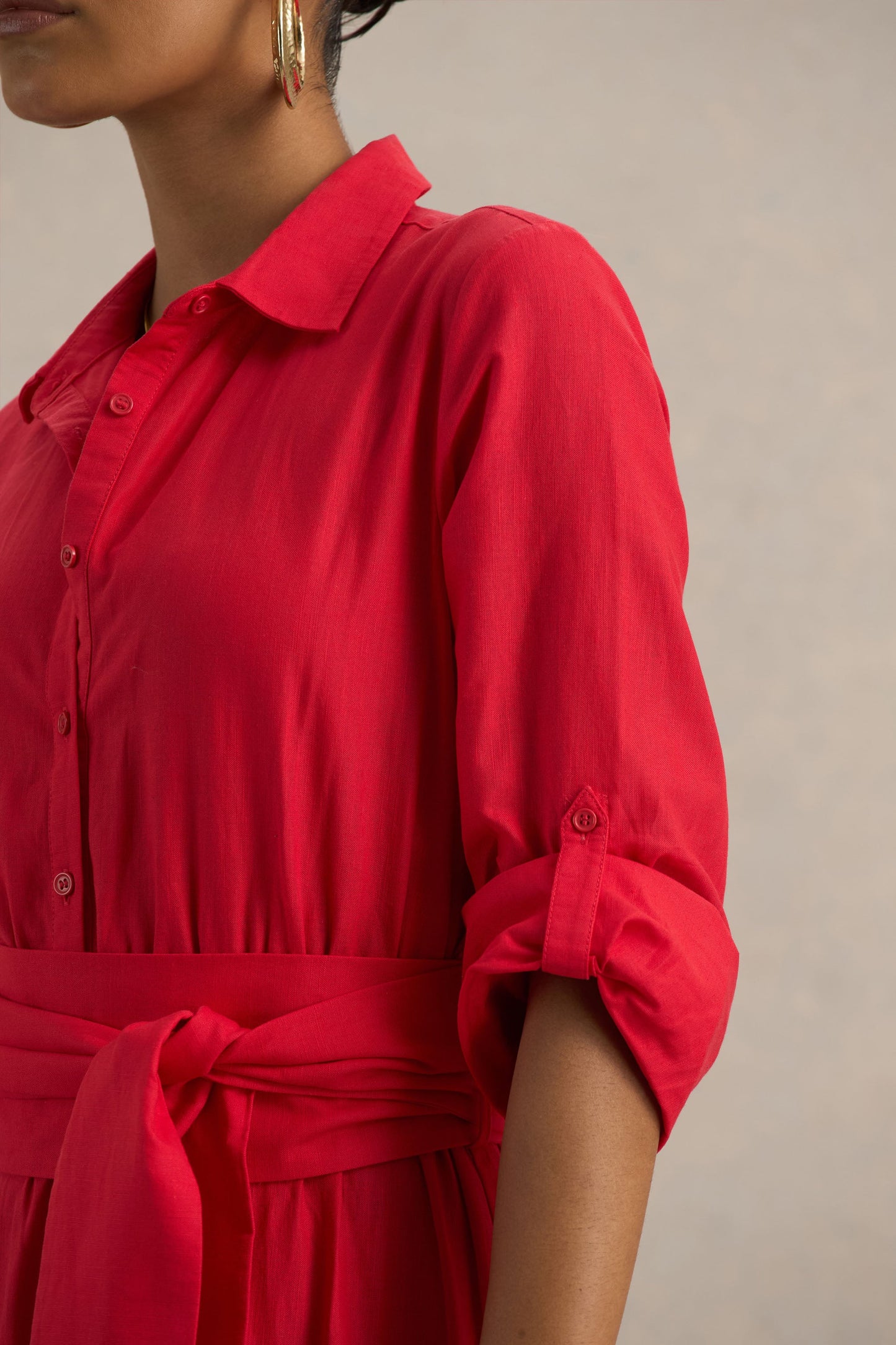 Sydney | Red Belted Maxi Shirt Dress