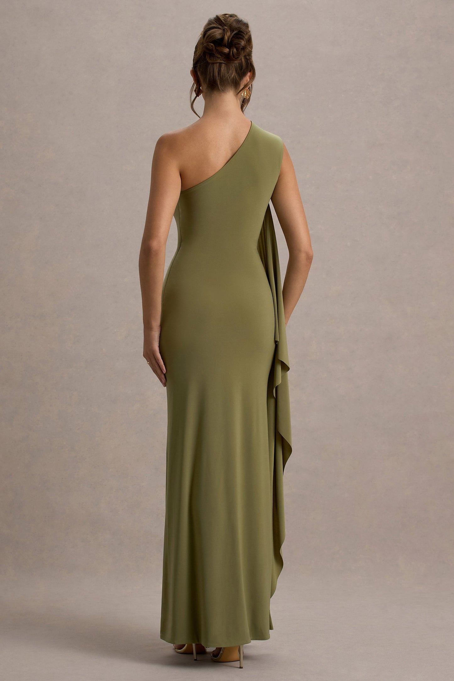 Adelina | Olive One-Shoulder Maxi Dress With Drape