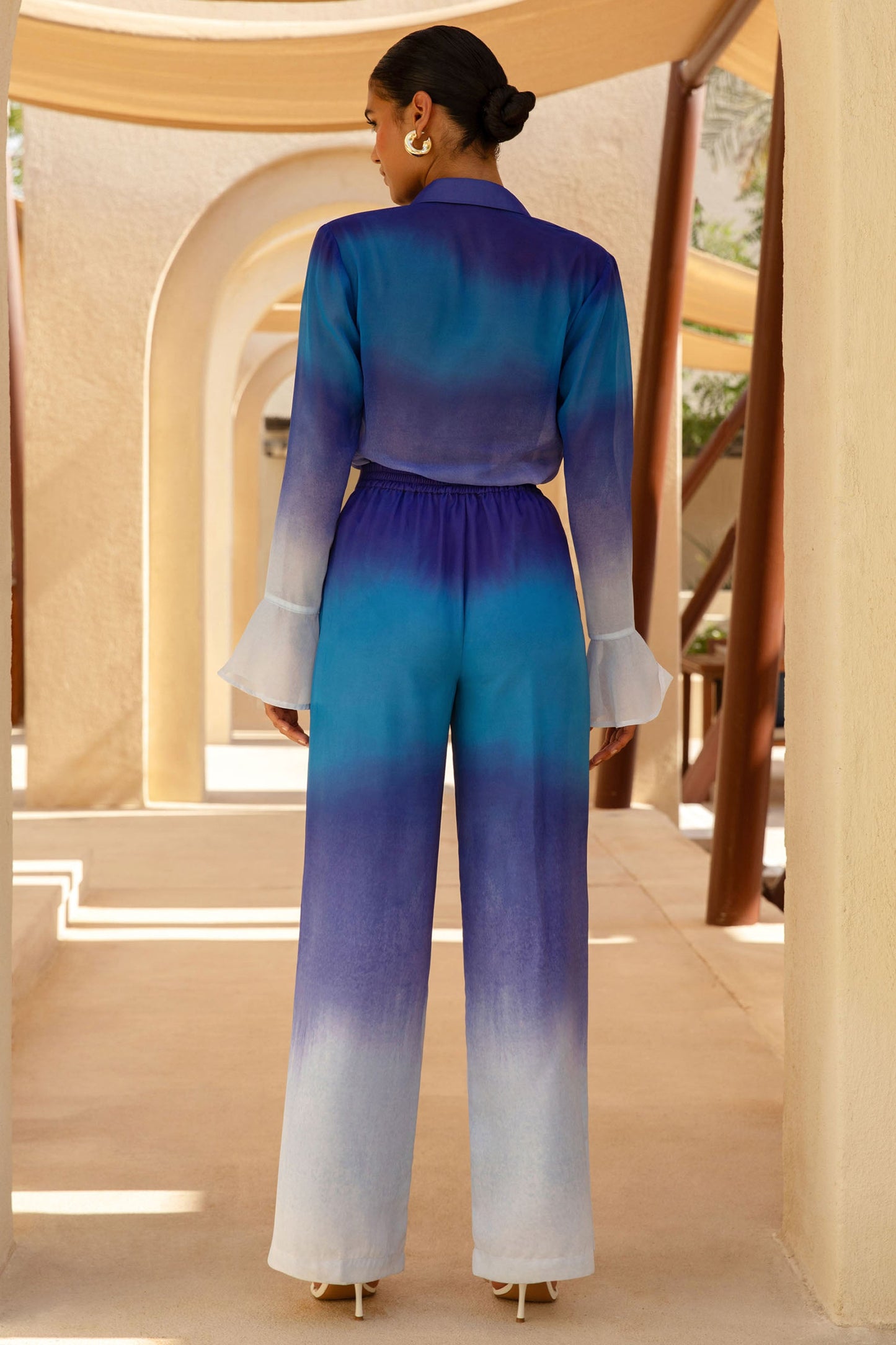 Last Light | Blue Ombre Satin Wide-Leg Trousers