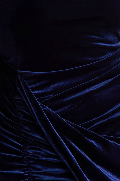 Wishes | Navy Velvet High-Neck Maxi Dress With Wrap Skirt