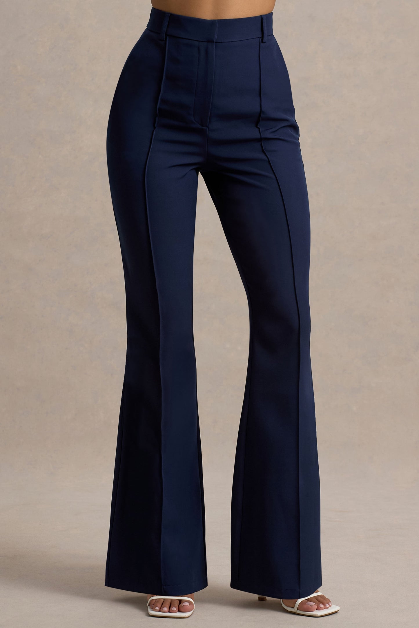 Jada | Navy Tailored Flared-Leg Trousers