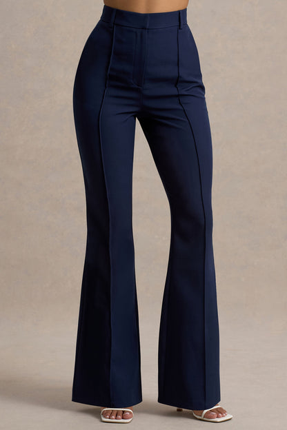 Jada | Navy Tailored Flared-Leg Trousers