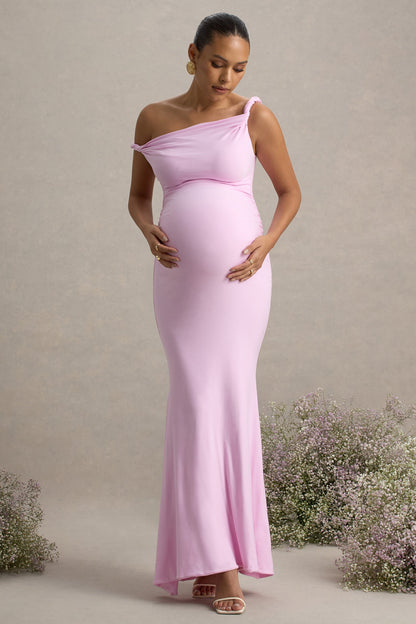 Lita | Pink Twisted Asymmetric Maternity Maxi Dress