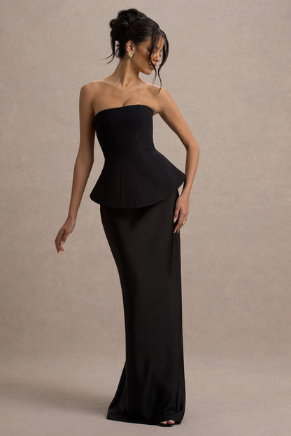 Ohio | Black Strapless Corset Maxi Dress