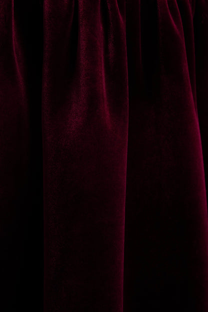 Violetta | Burgundy Velvet Bandeau Midi Dress With Drop-Waist And Gathered Skirt