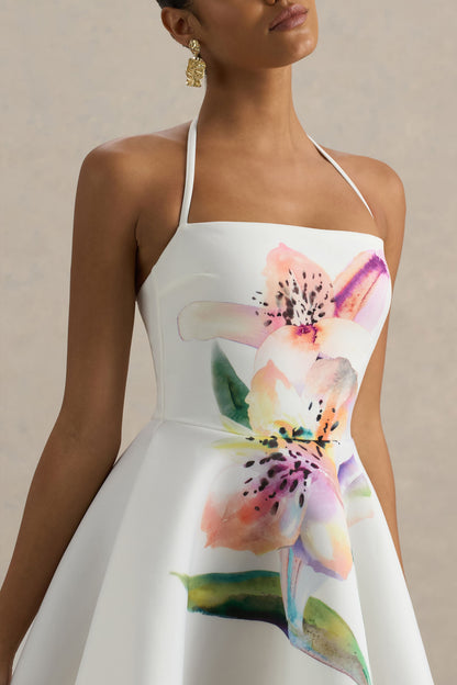 Taylor | White Lily Print Square-Neck Mini Dress