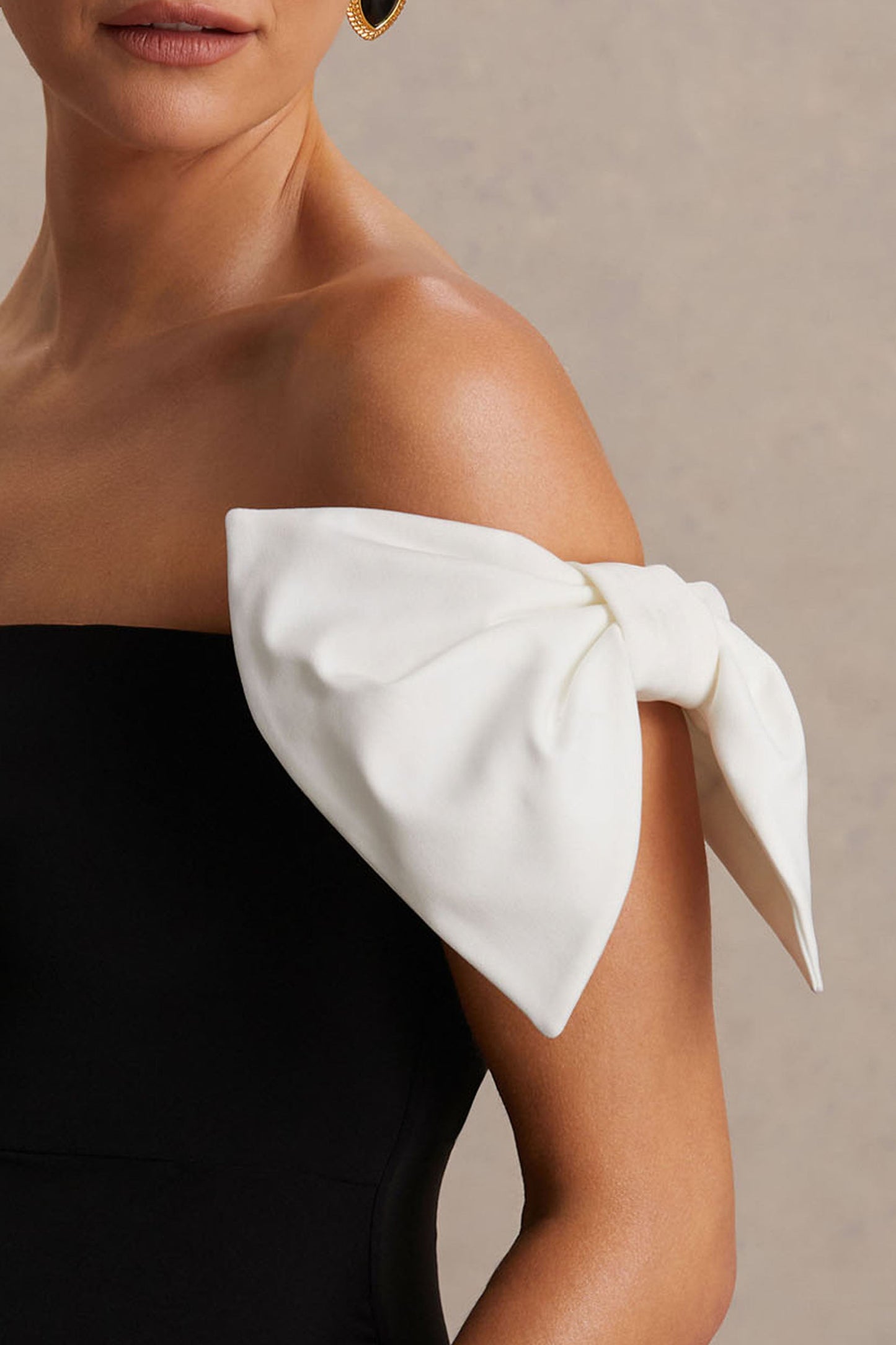 Didi | Black & White Bardot Bow Detail Maternity Maxi Dress