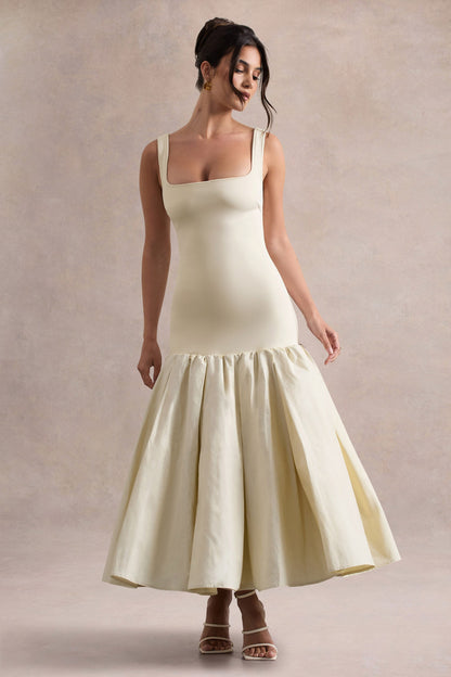 Parida | Cream Poplin Drop-Waist Midi Dress With Peplum Hem