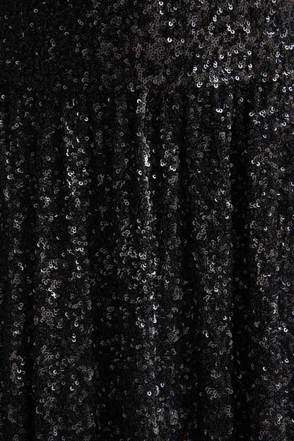 Allora | Black Sequin Square-Neck Maxi Dress With Pleated Skirt