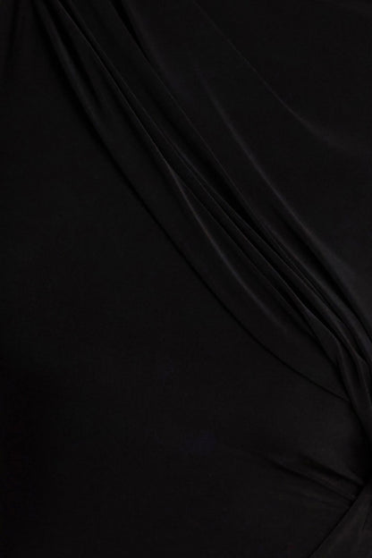 Aphra | Black High-Neck Maxi Dress With Cape-Sleeve