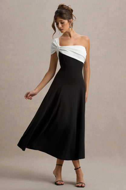 Malta | Black & White One-Shoulder Midi Dress