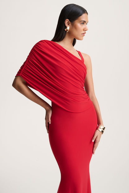Sylvie | Red Asymmetric-Neck Maxi Dress
