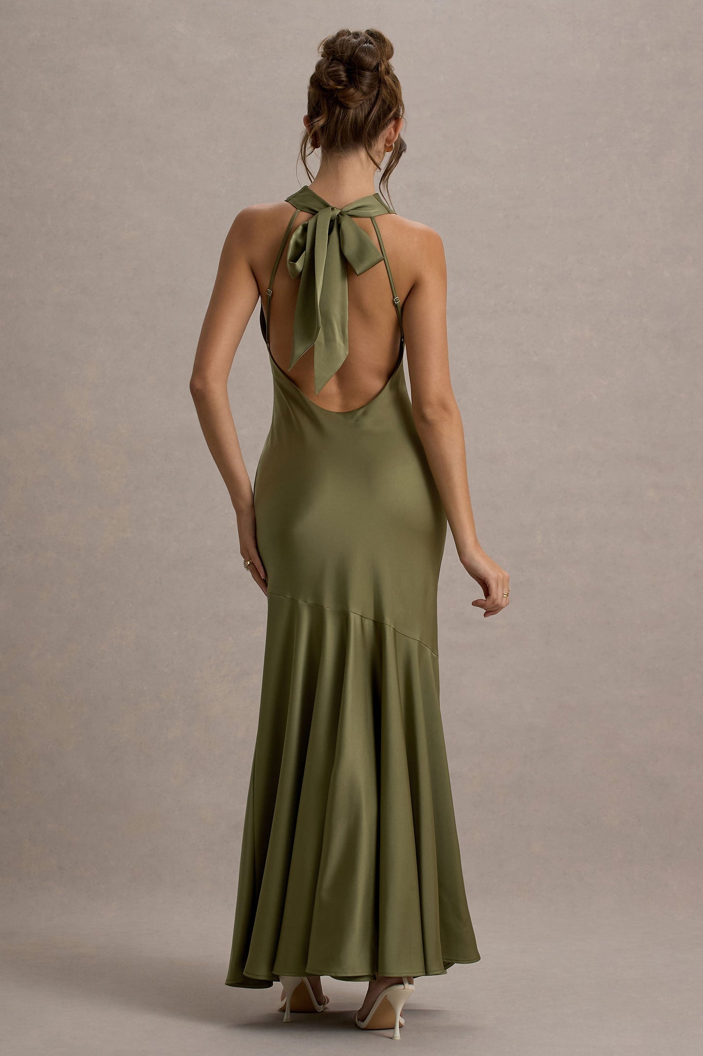 Amelita | Khaki Satin Cowl-Neck Maxi Dress