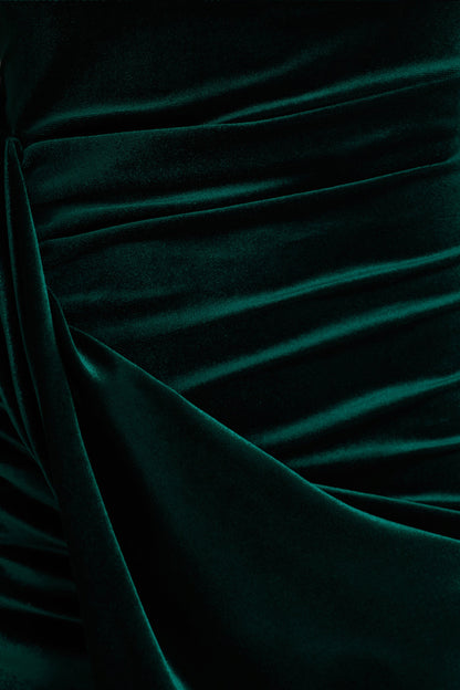Wishes | Bottle Green Velvet High-Neck Maxi Dress With Wrap Skirt