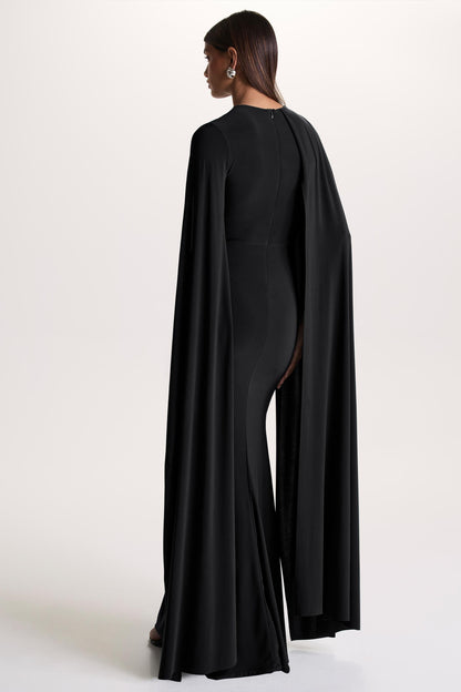 Magdelena | Black Asymmetric Cape Maxi Dress