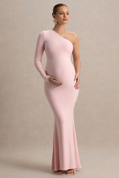 Heloise | Pink Asymmetric One-Sleeve Maternity Maxi Dress