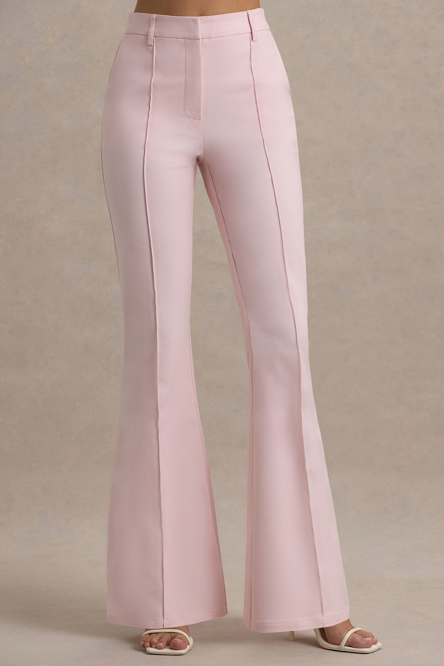 Carina | Pink Flared-Leg Tailored Trousers