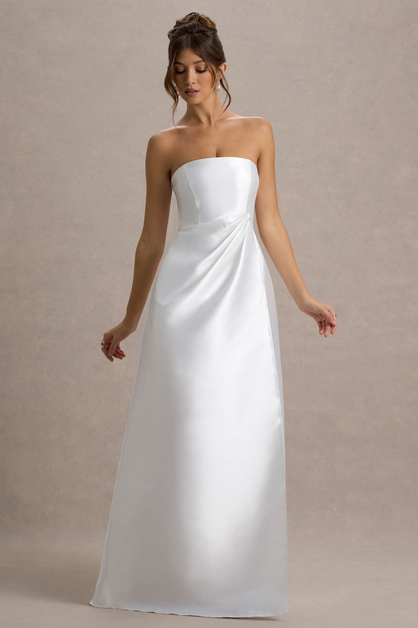 Universe | White Bandeau Split Puff-Skirt Maxi Dress
