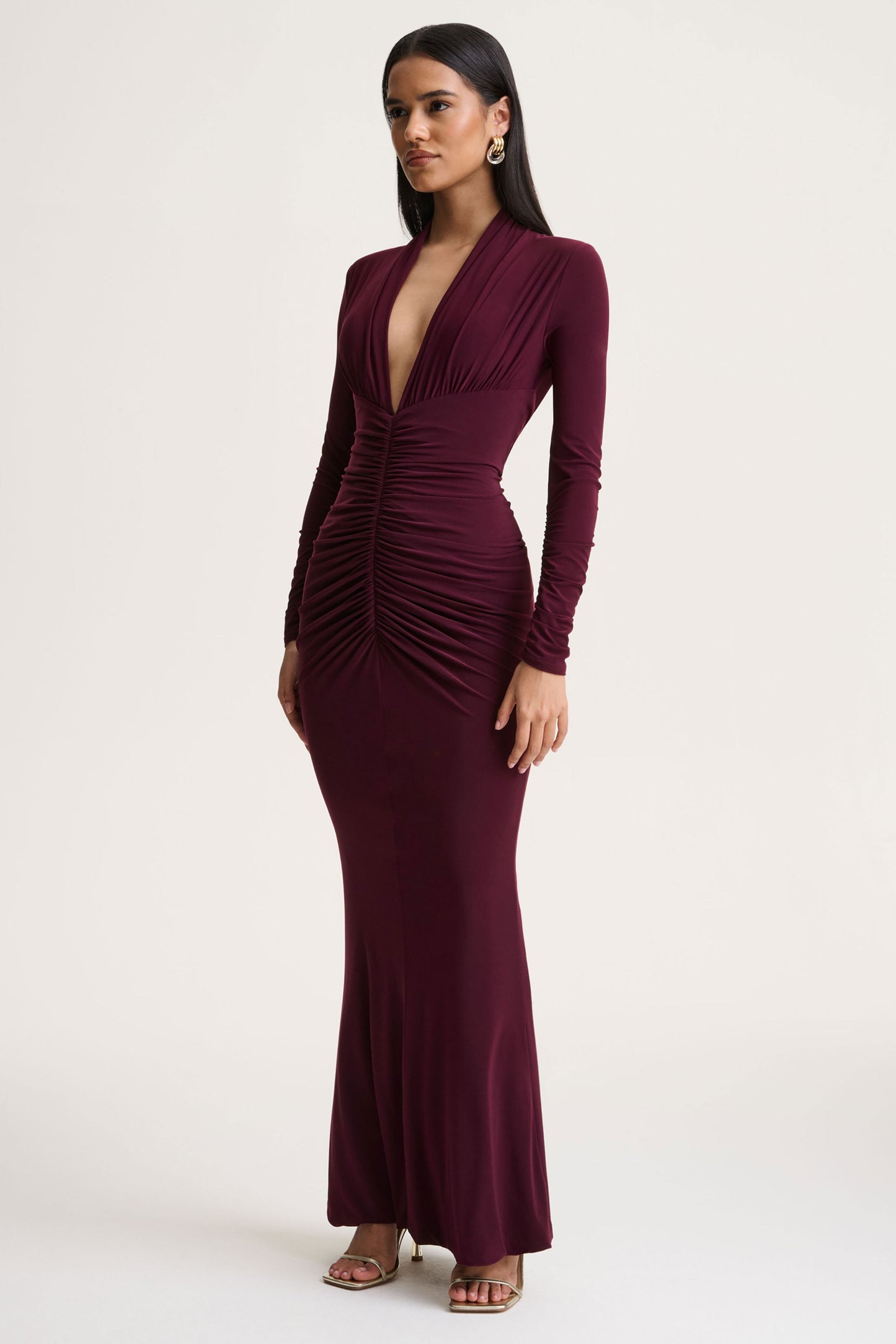 Tami | Plum Plunge-Neck Long Sleeve Maxi Dress