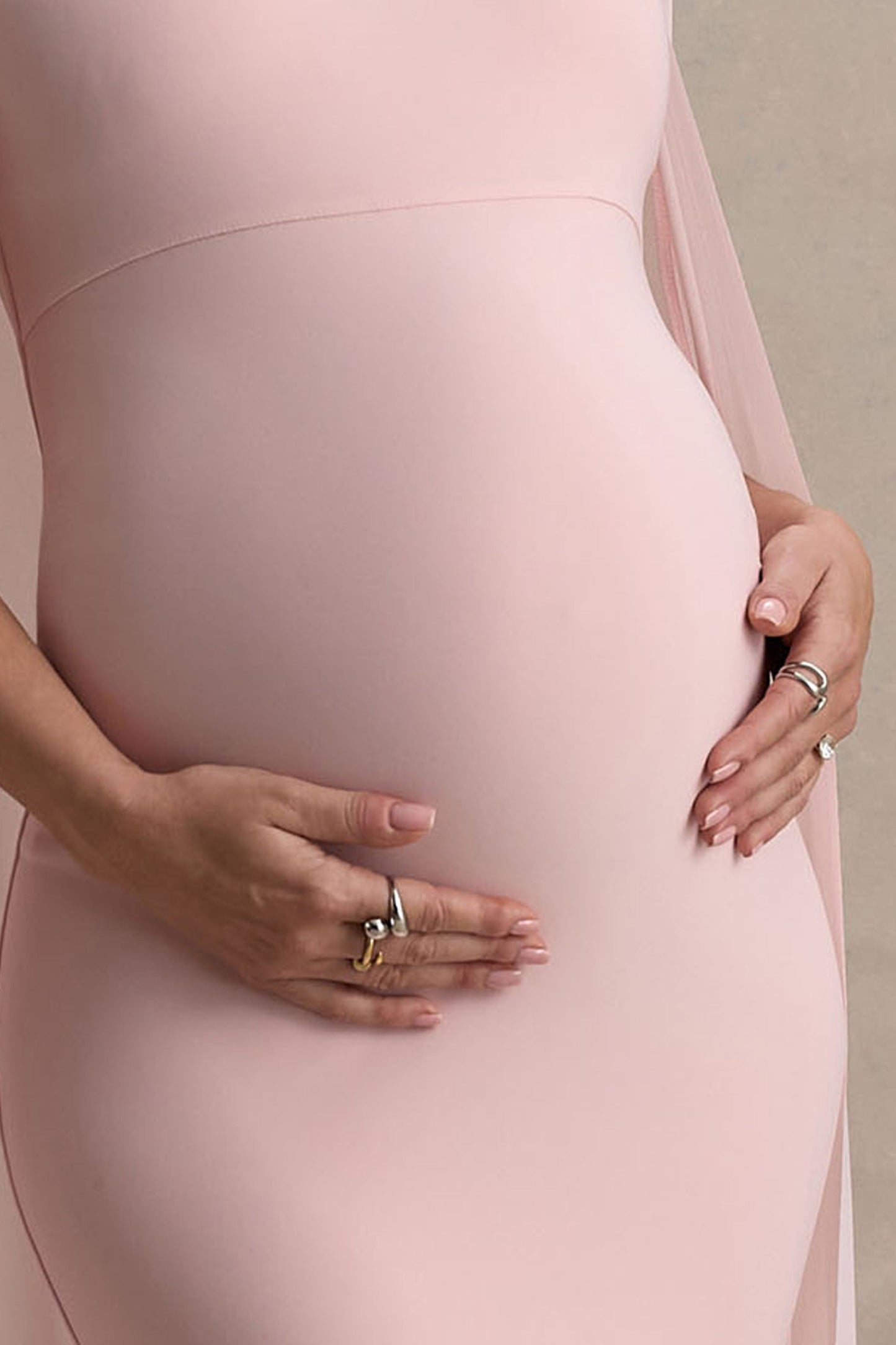 Currant | Pink Crew-Neck Maternity Maxi Dress With Cape