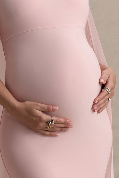 Currant | Pink Crew-Neck Maternity Maxi Dress With Cape