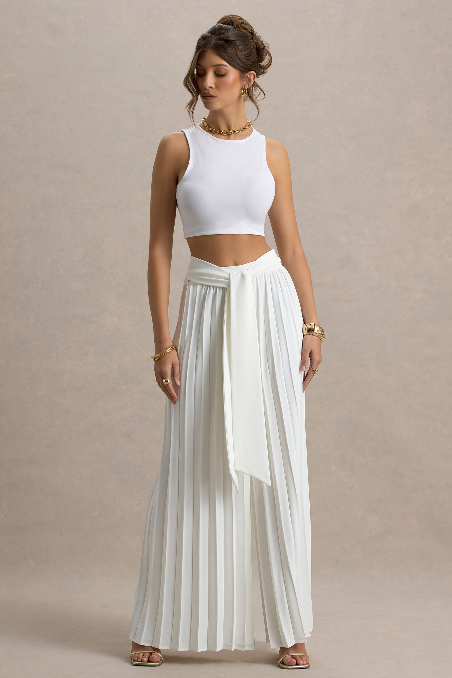 Eclipse | Cream Pleated Wide-Leg Trousers