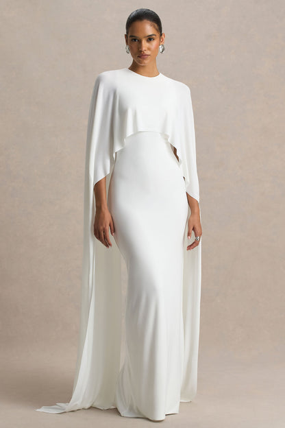 Padma | White Draped Maxi Dress With Cape Sleeves