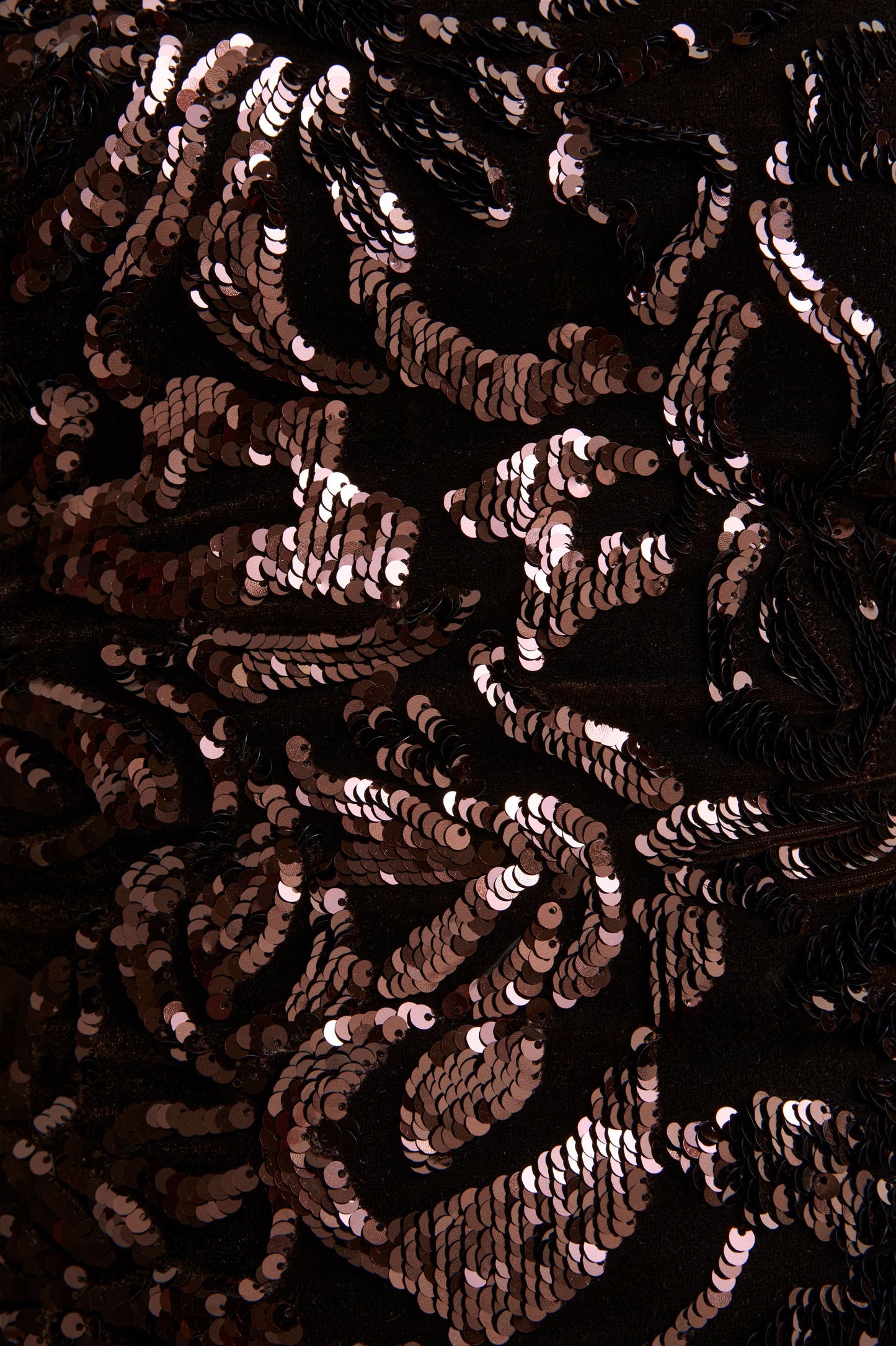 Stardust | Brown Sequined Velvet Crew-Neck Mini Dress With Feather Trim