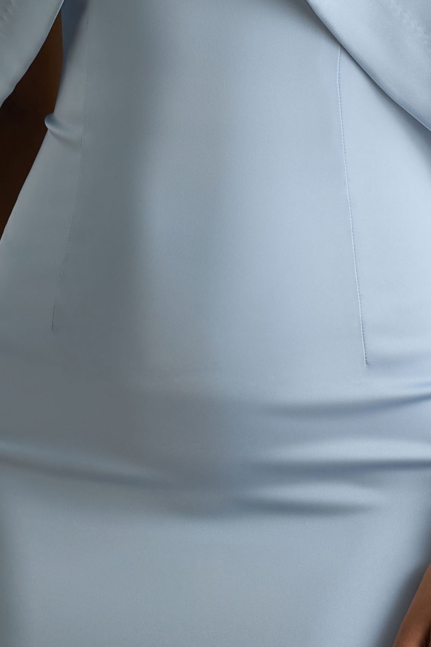 Sulliana | Powder Blue Satin High-Neck Maxi Dress With Embellished Detail And Cape Sleeves