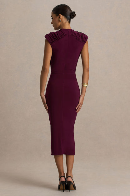 Hermia | Burgundy High-Neck Midi Dress