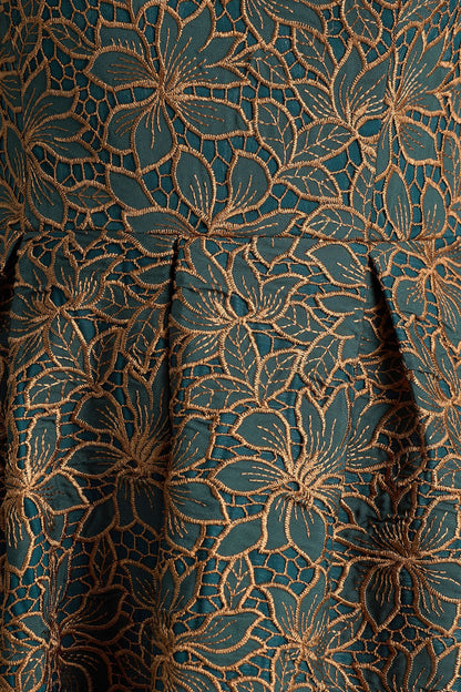 Loretta | Dark Green And Rust Embroidered Bandeau Midi Dress