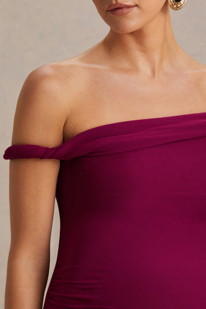 Salome | Burgundy Twisted Asymmetric Maternity Midi Dress