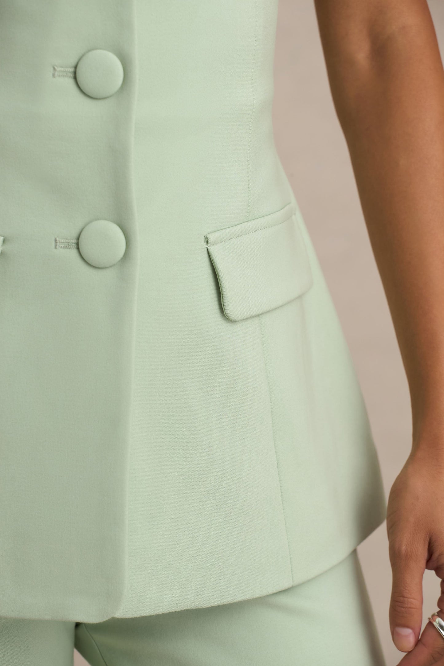 Aceline | Light Green Square-Neck Tailored Jumpsuit