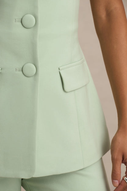 Aceline | Light Green Square-Neck Tailored Jumpsuit