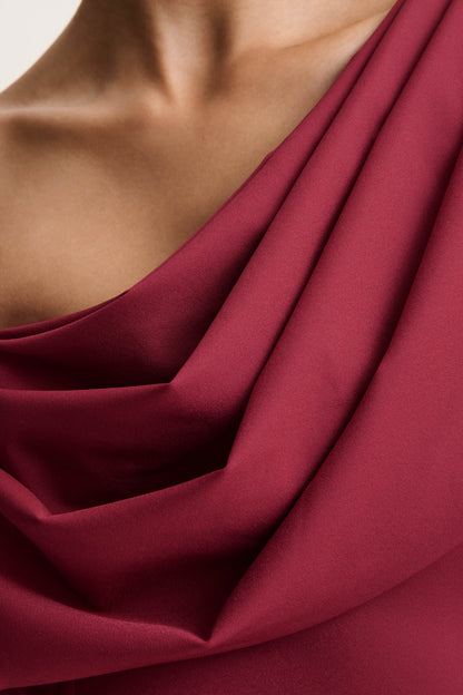 Verona | Burgundy  Draped Asymmetric-Neck Skater Mini Dress