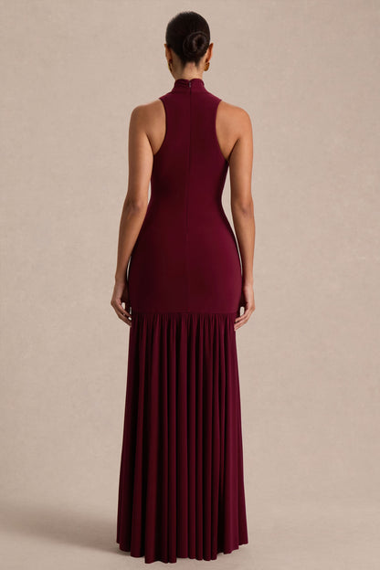 Tasmin | Burgundy High-Neck Maxi Dress With Drop-Waist