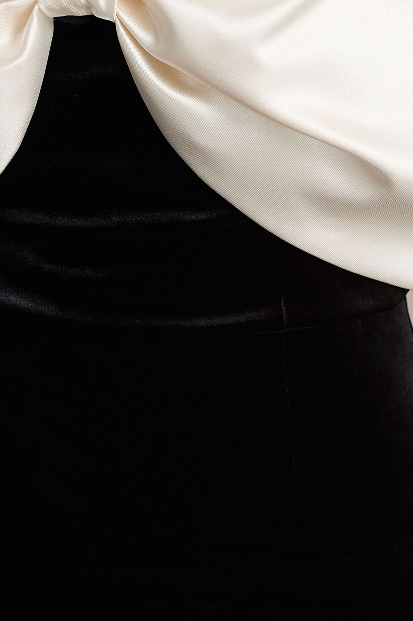 Twilight | Black And White Velvet Bardot-Neck Midi Dress With Oversized Satin Bow