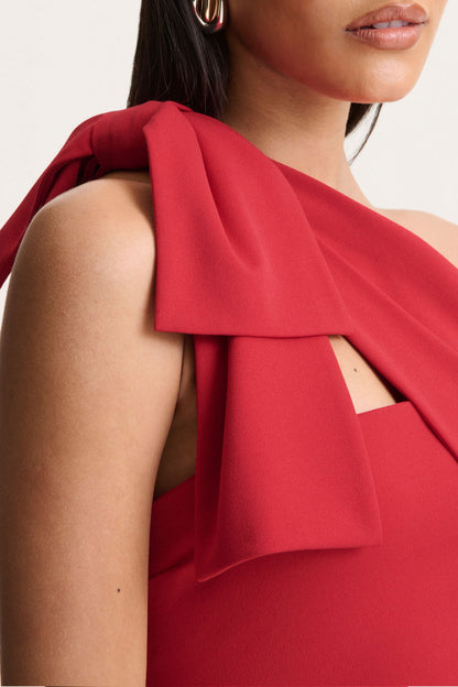 Adara | Red Asymmetric-Neck Maxi Dress With Bow-Detail