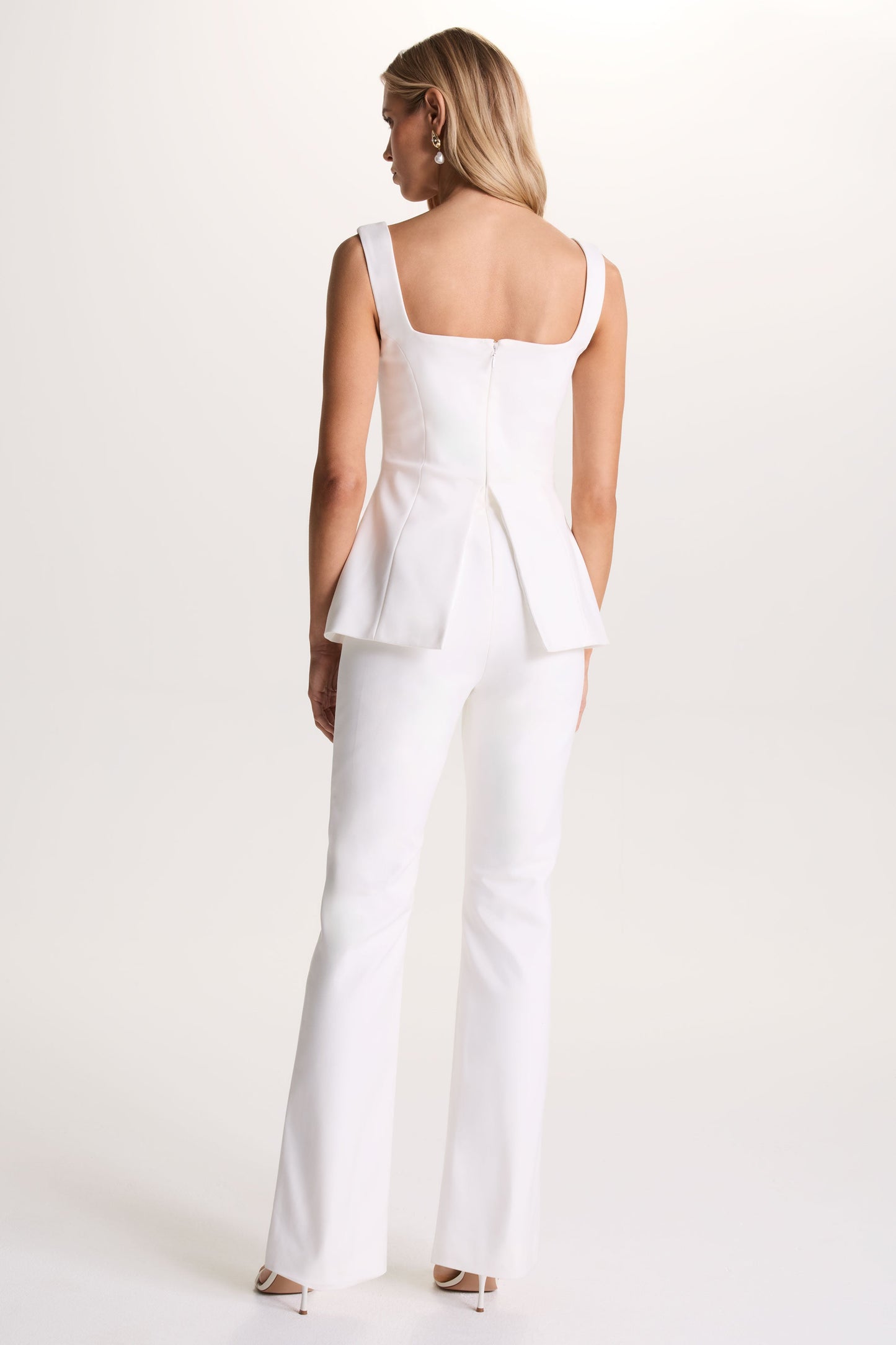 Aceline | White Square-Neck Tailored Jumpsuit