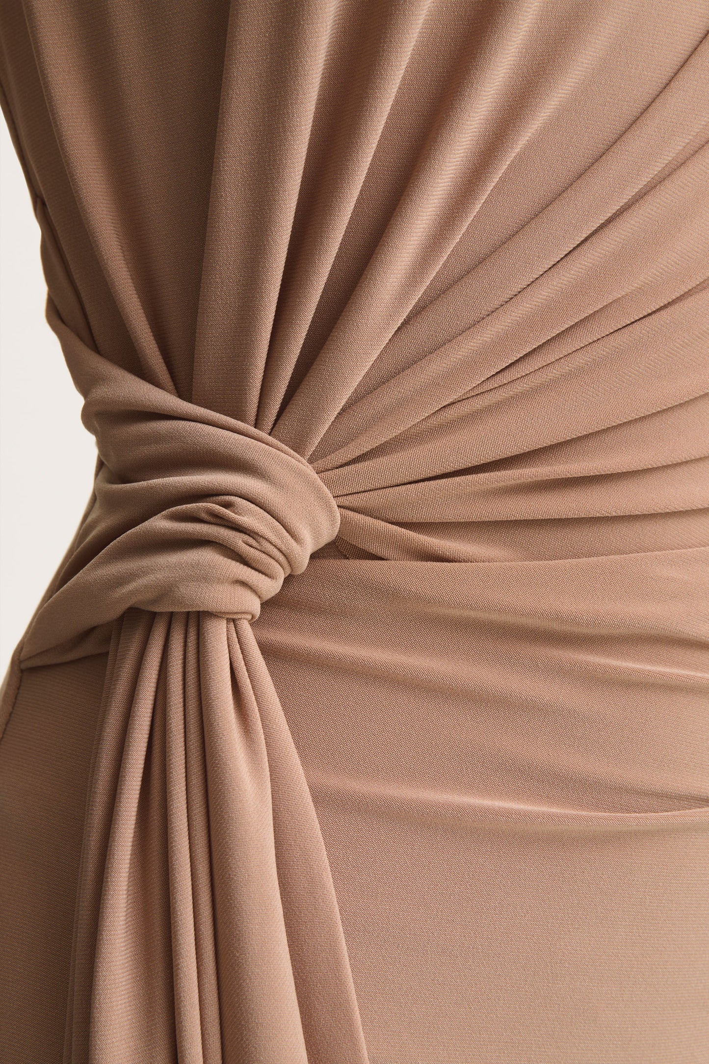 Solene | Brown High-Neck Maxi Dress With Wrap And Drape Detail