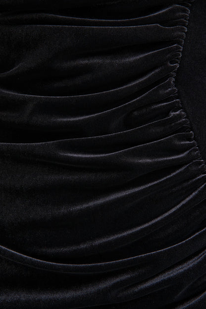 Jovita | Black Velvet Cowl-Neck Maxi Dress With Gathered-Detailing