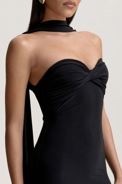 Sheila | Black Bandeau Maxi Dress With Scarf Detail