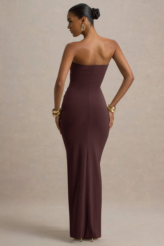 Ali | Warm Brown Sweetheart Ruched Wrap Maxi Dress