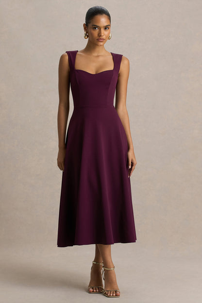 Andromeda | Burgundy Sweetheart-Neck Midi Dress