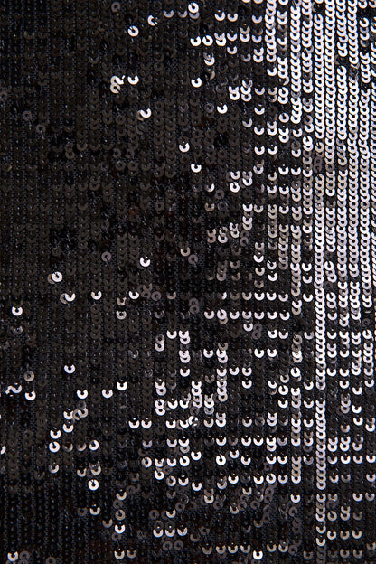 Adeline | Black Sequin Crew-Neck Midi Dress With Cape Sleeves