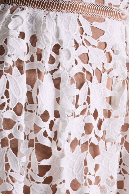 Zuri | White Lace Sweetheart Midi Dress With Cami Straps