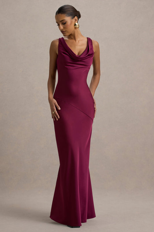 Alesso | Burgundy Satin Cowl-Neck Slip-Maxi Dress