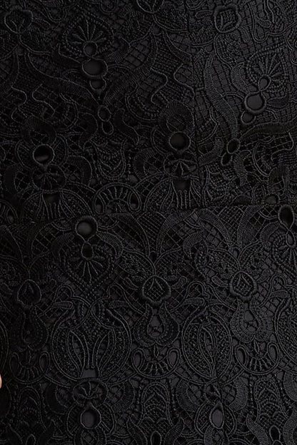 Leanne | Black Mesh And Lace Crew-Neck Fishtail Midi Dress